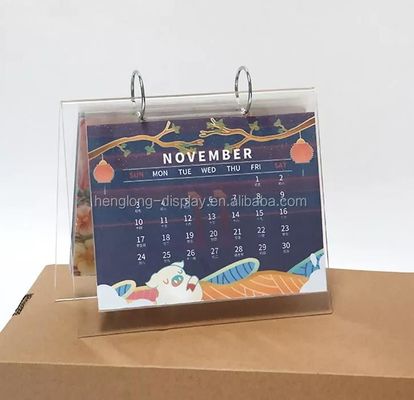 Tampilan Kalender Akrilik Bening Kustom Berdiri Bingkai Gambar Dua Sisi