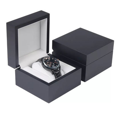 Kotak Jam Tangan Hitam Matte Tunggal yang Disesuaikan Pu Leather Square Wooden