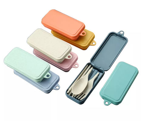 3 Piece Dinner Set Kemasan Kotak Bepergian Dengan Sumpit Lipat Peralatan Makan Spork