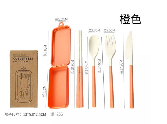 3 Piece Dinner Set Kemasan Kotak Bepergian Dengan Sumpit Lipat Peralatan Makan Spork