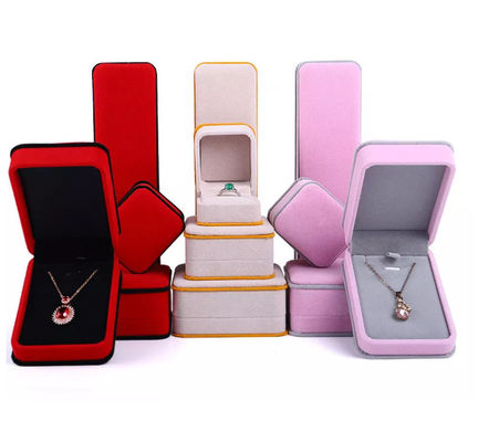 OEM Cincin Kalung Kotak Kemasan Kotak Perhiasan Beludru Merah Muda ISO9001